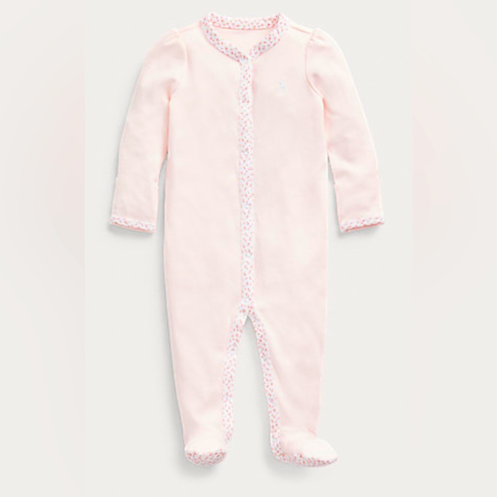 Ralph Lauren Floral-Trim Footed Coverall - Baby